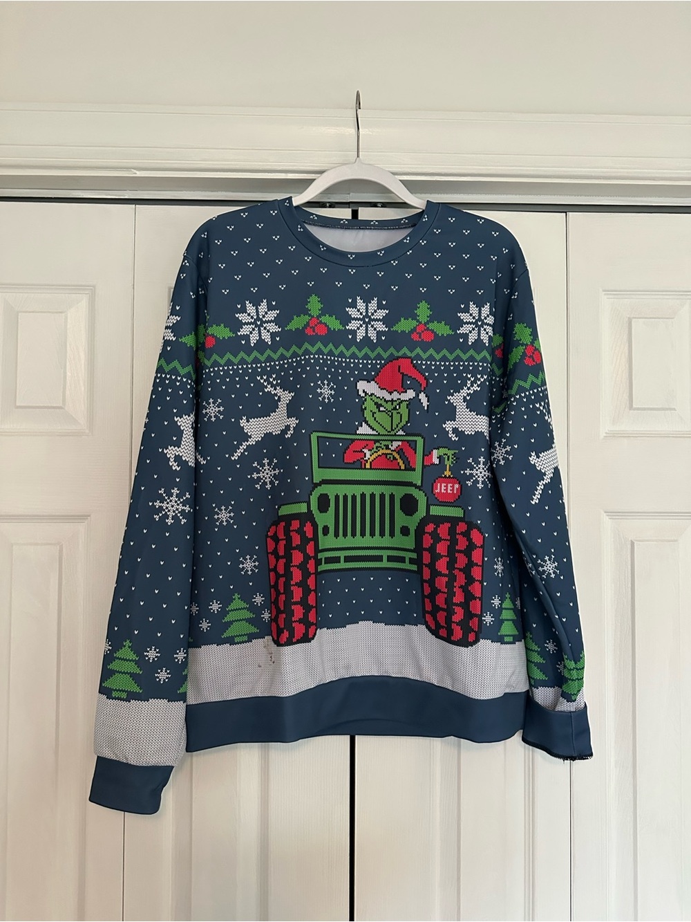 Blue Grinch Jeep Graphic Holiday Sweater - Unbranded